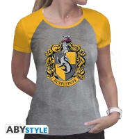 HARRY POTTER - Tshirt "Hufflepuff" woman SS grey &amp; yellow - premium L