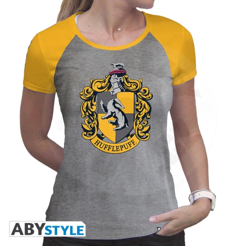 HARRY POTTER - Tshirt "Hufflepuff" woman SS grey & yellow - premium XL_(1)