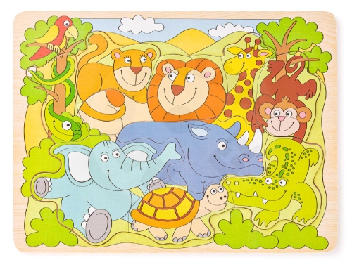 Woody Puzzle na desce ´´Africká veselá zvířátka´´_(1)