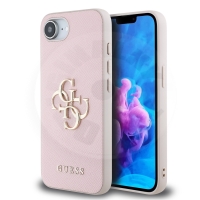 Guess PU Grained 4G Metal Logo Zadní Kryt pro iPhone 16e Pink